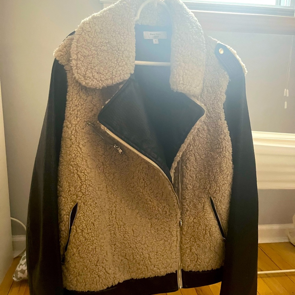 Peter Som Faux Leather Shearling Moto Jacket - Picture 4 of 8